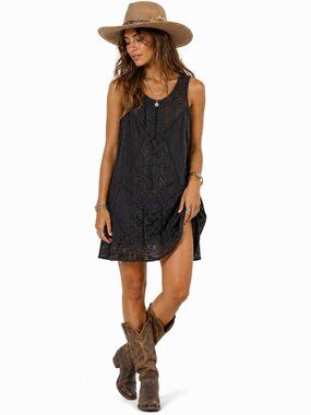 Sundance Eyelet Dress Womens 2 Black Cotton Embroidered Boho Cottagecore